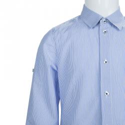 Pre Owned Armani Junior Blue Striped Long Sleeve Buttondown Cotton Shirt 6 Yrs