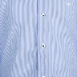 Pre Owned Armani Junior Blue Striped Long Sleeve Buttondown Cotton Shirt 6 Yrs