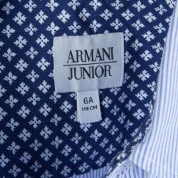 Pre Owned Armani Junior Blue Striped Long Sleeve Buttondown Cotton Shirt 6 Yrs