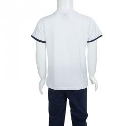 Pre Owned Armani Junior White Faux Double Layer Graphic Print V-Neck T-shirt 6 Yrs