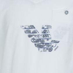 Pre Owned Armani Junior White Faux Double Layer Graphic Print V-Neck T-shirt 6 Yrs