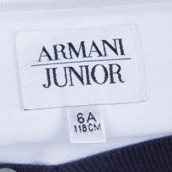 Pre Owned Armani Junior White Faux Double Layer Graphic Print V-Neck T-shirt 6 Yrs