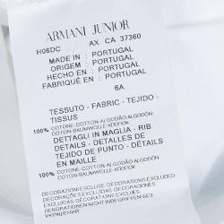 Pre Owned Armani Junior White Faux Double Layer Graphic Print V-Neck T-shirt 6 Yrs