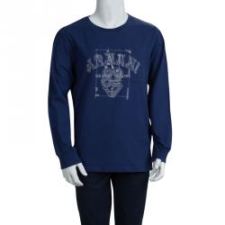 Armani Junior Blue Printed Long Sleeve Crew Neck T-Shirt 8 Yrs