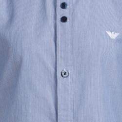 Pre Owned Armani Junior Blue Striped Cotton Short Sleeve Buttondown Shirt 10 Yrs