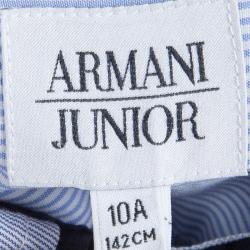 Pre Owned Armani Junior Blue Striped Cotton Short Sleeve Buttondown Shirt 10 Yrs
