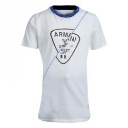 Pre Owned Armani Junior White Printed Short Sleeve Crew Neck T-Shirt 12 Yrs