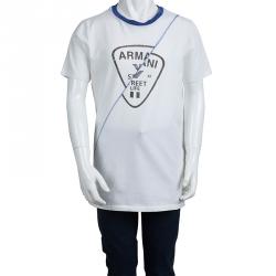 Pre Owned Armani Junior White Printed Short Sleeve Crew Neck T-Shirt 12 Yrs
