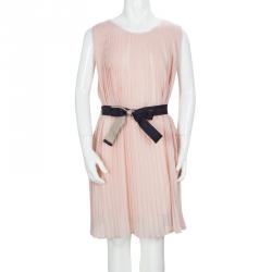 Pre Owned Armani Junior Pastel Pink Pleated Sleeveless Belted Dress 12 Yrs