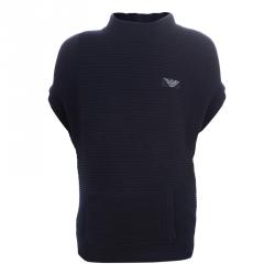Armani Junior Navy Blue Rib Knit Mandarin Collar Dolman Sleeve Top 3 Yrs