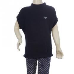 Armani Junior Navy Blue Rib Knit Mandarin Collar Dolman Sleeve Top 3 Yrs