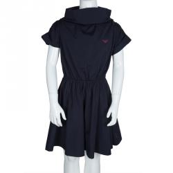 Armani Junior Navy Blue Gathered Waist Detail Dress 8 Yrs