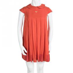 Pre Owned Armani Junior Red Peter Pan Collar Cap Sleeve Dress 7 Yrs