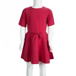 Pre Owned Armani Junior Red Cotton Bow Detail Dress 6 Yrs