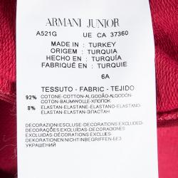 Pre Owned Armani Junior Red Cotton Bow Detail Dress 6 Yrs