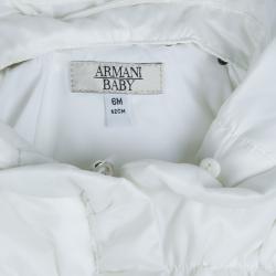 Armani Baby White Quilted Hooded Jacket 6 Months