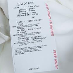 Armani Baby White Quilted Hooded Jacket 6 Months