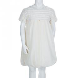 Pre Owned Baby Dior Off-White Dotted Mesh Overlay Dress 8 Yrs