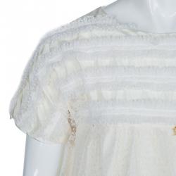 Pre Owned Baby Dior Off-White Dotted Mesh Overlay Dress 8 Yrs