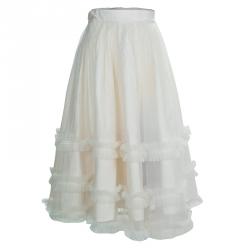 Pre Owned Baby Dior Cream Tulle Overlay Tiered Skirt 10 Yrs