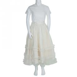Pre Owned Baby Dior Cream Tulle Overlay Tiered Skirt 10 Yrs