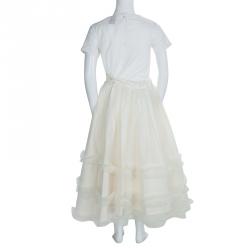 Pre Owned Baby Dior Cream Tulle Overlay Tiered Skirt 10 Yrs