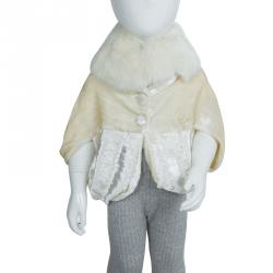 Pre Owned Baby Dior Boutique Cream Velvet Fur Collar Detail Cape 3 Months