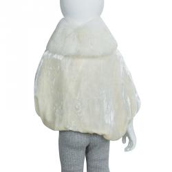 Pre Owned Baby Dior Boutique Cream Velvet Fur Collar Detail Cape 3 Months
