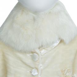 Pre Owned Baby Dior Boutique Cream Velvet Fur Collar Detail Cape 3 Months
