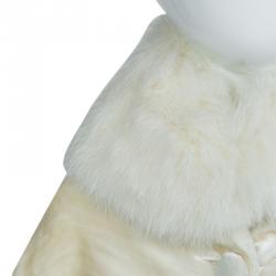 Pre Owned Baby Dior Boutique Cream Velvet Fur Collar Detail Cape 3 Months