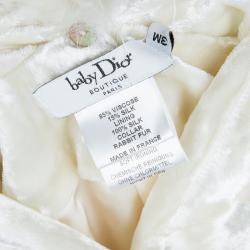 Pre Owned Baby Dior Boutique Cream Velvet Fur Collar Detail Cape 3 Months