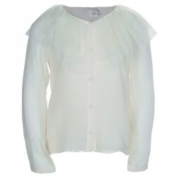 Pre Owned Baby Dior Cream Tulle Ruffle Detail Long Sleeve Silk Blouse 8 Yrs