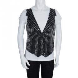 Pre Owned Baby Dior Monochrome Faux Beaded Waistcoat Detail T-Shirt 10 Yrs