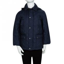Burberry Children Navy Blue Diamond Quilted Hooded Charlie Jacket 6 Yrs