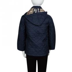 Burberry Children Navy Blue Diamond Quilted Hooded Charlie Jacket 6 Yrs
