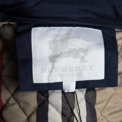 Burberry Children Navy Blue Diamond Quilted Hooded Charlie Jacket 6 Yrs