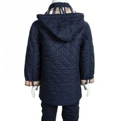 Burberry Children Navy Blue Quilted Hooded Jacket 5 Yrs