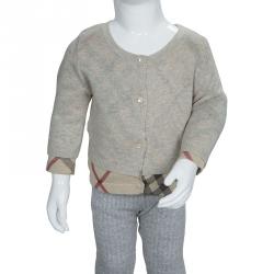 Burberry Beige Knit Novacheck Trim Buttondown Cardigan 9 Months
