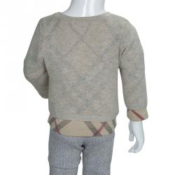 Burberry Beige Knit Novacheck Trim Buttondown Cardigan 9 Months