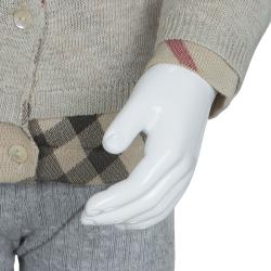Burberry Beige Knit Novacheck Trim Buttondown Cardigan 9 Months