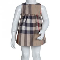 Burberry Beige Novacheck Cotton Sleeveless Dress 6 Months