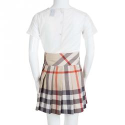 Pre Owned Burberry Children Beige Novacheck Cotton Pleated Mini Skirt 10 Yrs