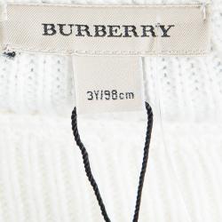 Burberry Off White Knitted Novacheck Insert Detail Long Sleeve Top 3 Yrs