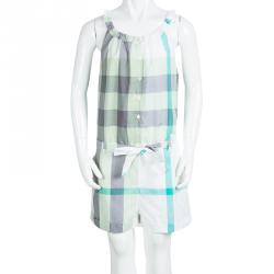 Burberry Children Green Checked Cotton Belted Playsuit 12 Yrs
