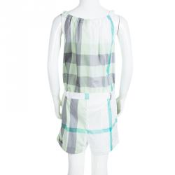 Burberry Children Green Checked Cotton Belted Playsuit 12 Yrs