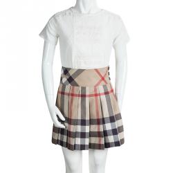 Pre Owned Burberry Children Beige Nova Check Cotton Pleated Mini Skirt 10 Yrs