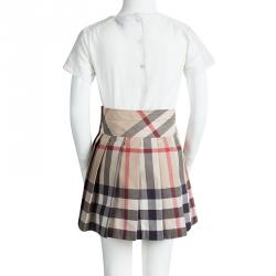 Pre Owned Burberry Children Beige Nova Check Cotton Pleated Mini Skirt 10 Yrs