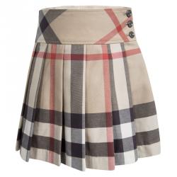 Pre Owned Burberry Children Beige Novacheck Cotton Pleated Mini Skirt 7 Yrs