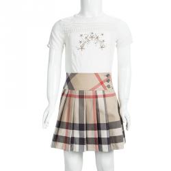 Pre Owned Burberry Children Beige Novacheck Cotton Pleated Mini Skirt 7 Yrs