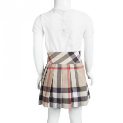 Burberry Children Beige Novacheck Cotton Pleated Mini Skirt 7 Yrs